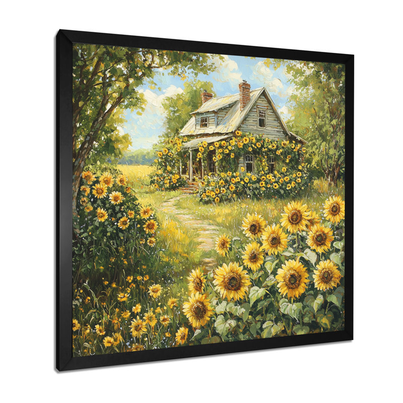 Dorcinvil, campagne, tournesols par le chalet II - tournesols, art mural, H 16 po x l 16 po, Noir, noir, noir, noir