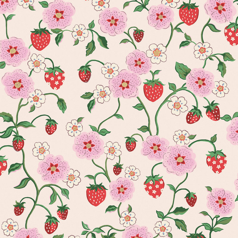 Cath Kidston Strawberry Floral Wallpaper, Pink