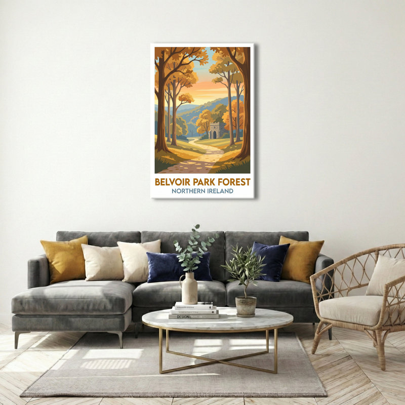 Belvoir Park Forest, Northern Ireland - Romantic Travel Poster Of Autumn Woods. Giclee Print On Wrapped Canvas. Wall Art, Home Decor - Parks & Gardens, Northern Ireland - Wrapped Canvas Print