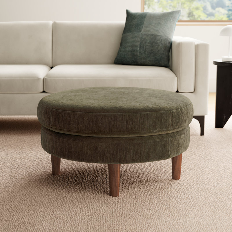 Landen Upholstered Ottoman, Olive Green Performance Chenille
