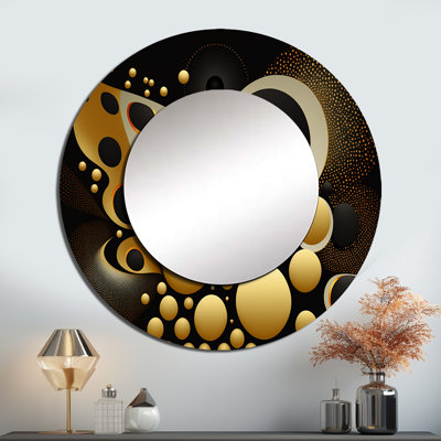 Ermont Golden Circular Universe II - grand miroir mural géométrique, miroir rond noir unique, impression d'art en métal