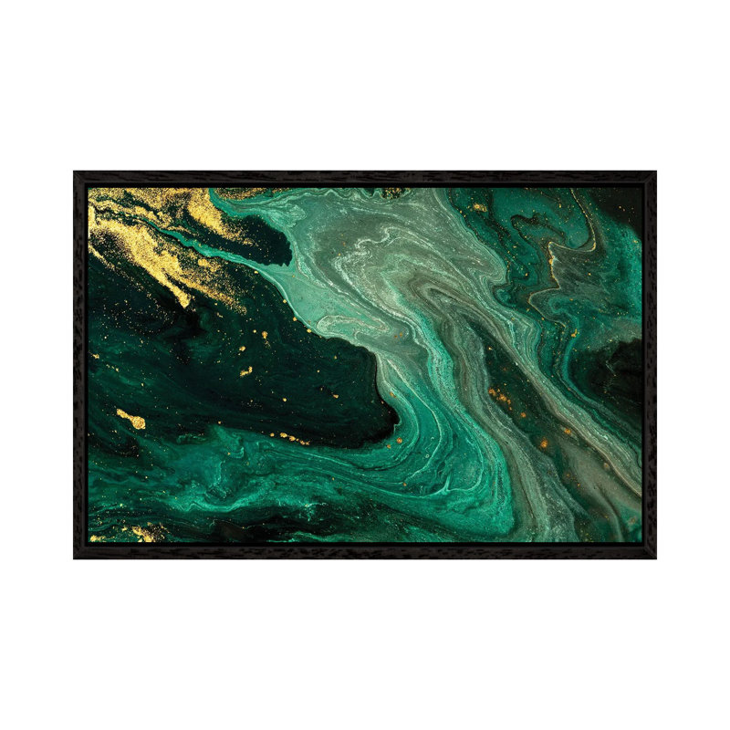 Gold Mine Green Marble - Print on Canvas, 66.04 cm H x 45.72 cm W, Black Framed