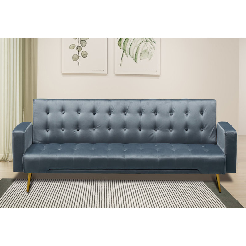 Verdeen Twin 74'' Velvet Convertible Sofa, Gray Velvet