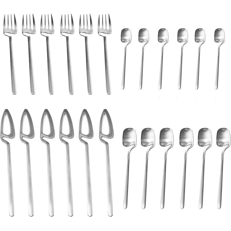 Ensemble de couverts 24 pièces en acier inoxydable pour 6, 18/10 ustensiles polis mat antirouille avec emballage cadeau, lavable au lave-vaisselle