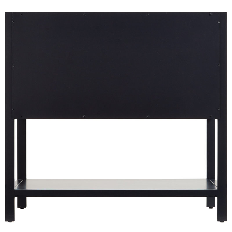 36" Robertson Single Bathroom Vanity Set with Rectangle Undermount Sink, Carrara Marble, 8" Widespread, Midnight Navy Blue