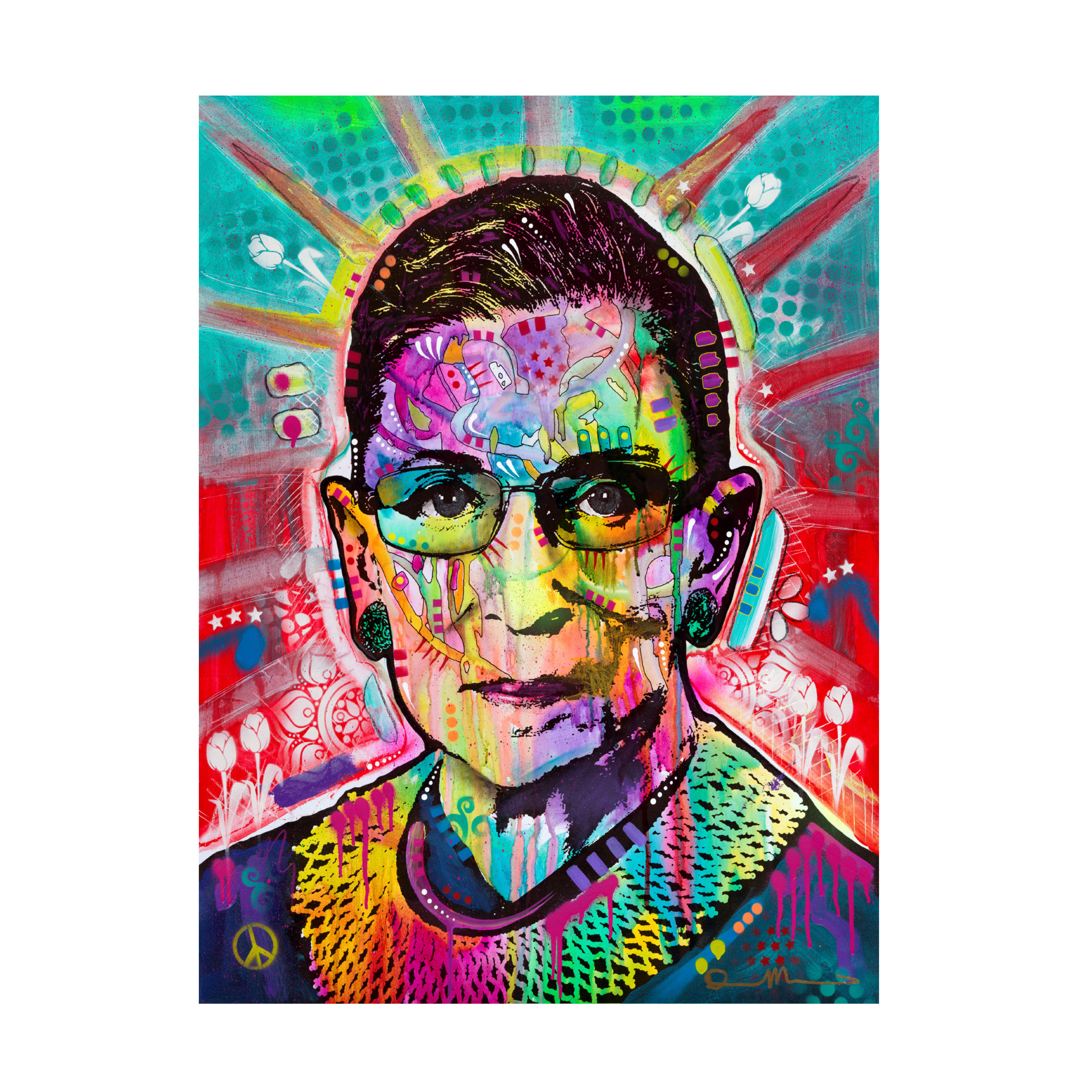 Ruth Bader Ginsburg Abstract Illustration on a Light Blue