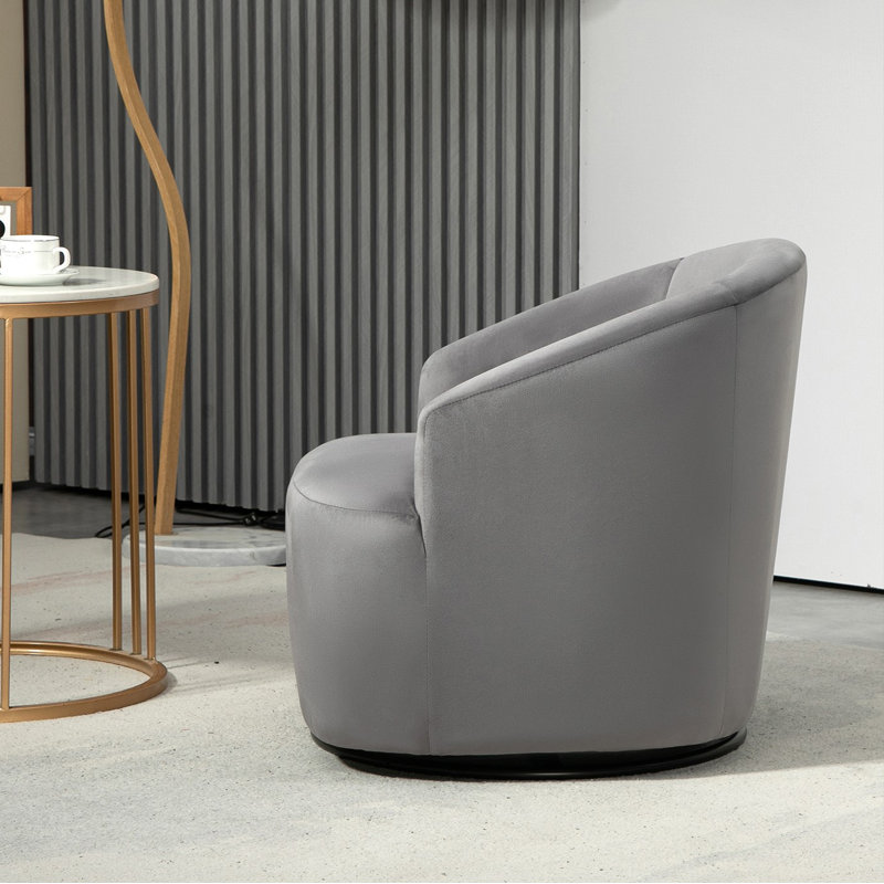 Barrel design 360 degree swivel Chair, Gray Velvet