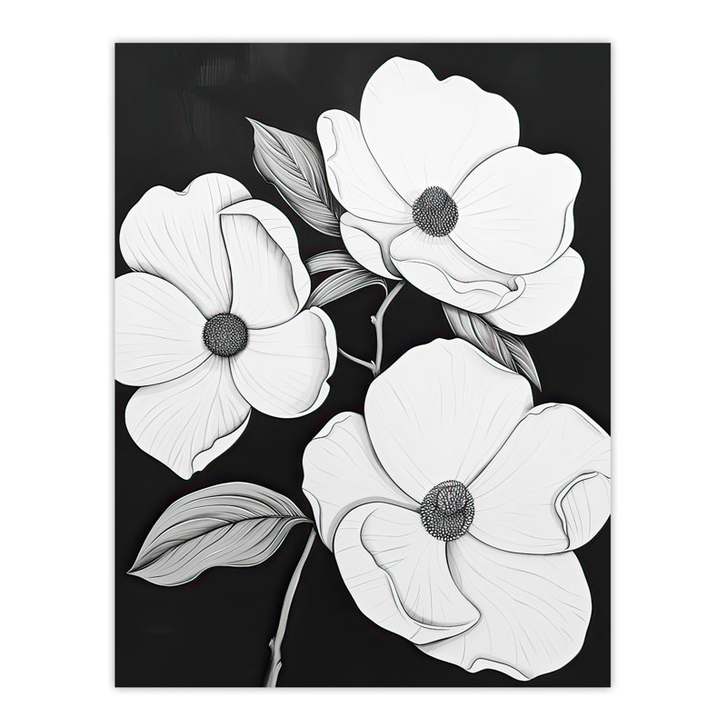 Flower Blooms on Black Contrast Painting Wall Art Print