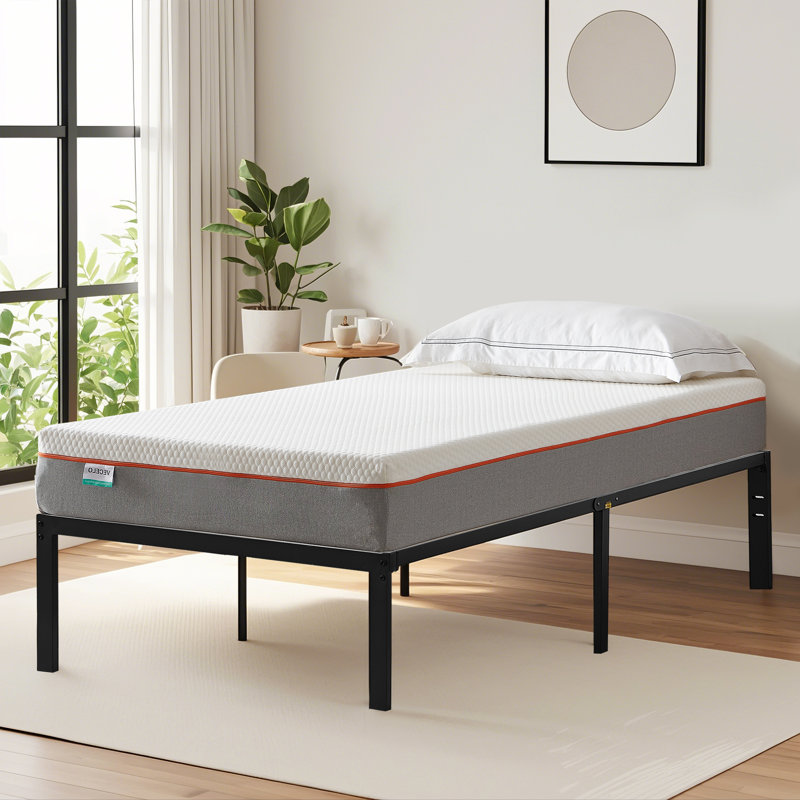 Rudchester Metal Platform Bed Frame With 8" Memory Foam Mattress Included, Twin