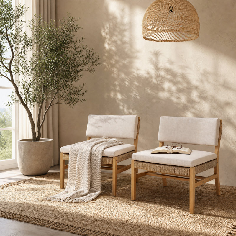 Chaise longue d'extérieur en bois d'acacia et cordes avec coussins