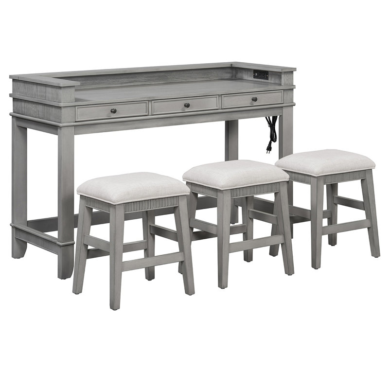 Ensemble de table de salle à manger 4 pièces avec 3 tabourets, Gris