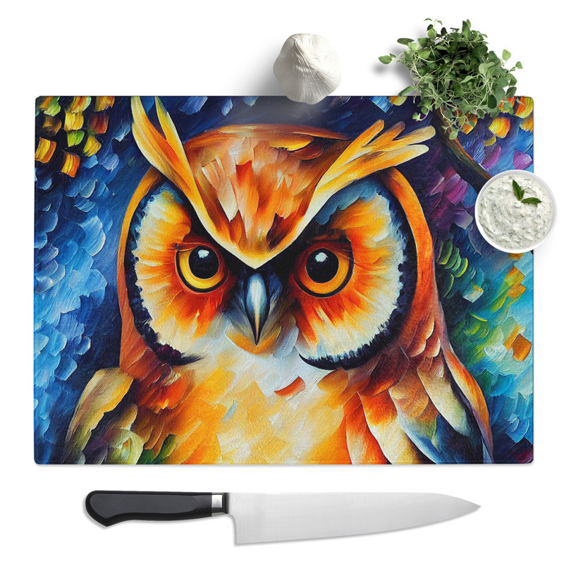 Long Eared Owl Painting Vol.1 Abstract  Glass Chopping Board