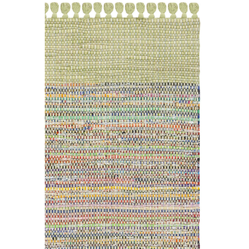 Tapis vert / gris / bleu en coton noué à la main Ekaterina, Tapis de couloir 2 pi 3 po x 8 pi