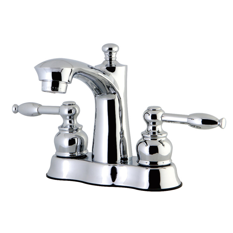 Robinet de salle de bain central à 4 poignées à 3 trous à fixation sur le comptoir en laiton Kingston, Chrome poli