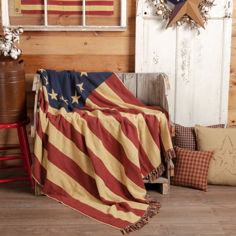 Patriotic Reversible Cotton Throw Blanket with Tassels