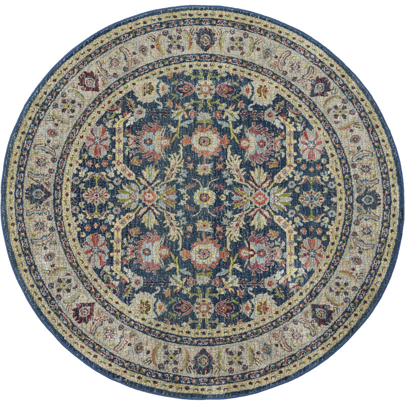 Tapis bleu marine traditionnel Raymond, Rond 6 pi