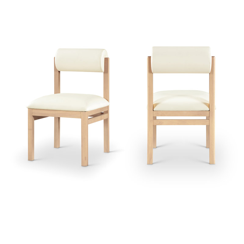 Chaise rembourrée en cuir Frakes Vegan, Cuir crème végétalien, Teint naturel