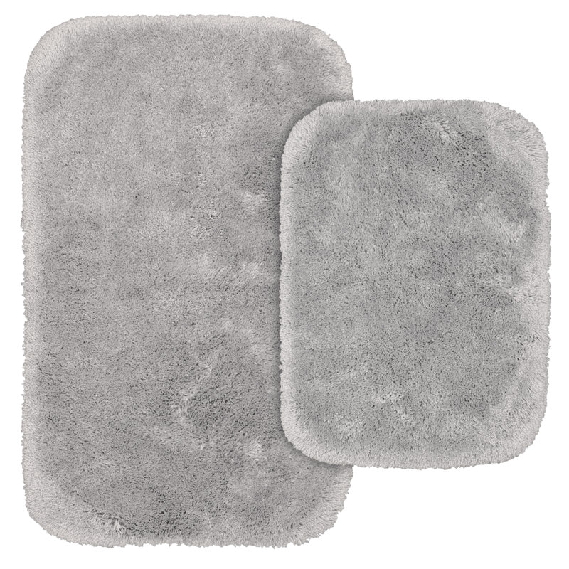 Billy-Dean Nylon 2 Piece Bath Rug Set with Non-Slip Backing, Platinum Gray