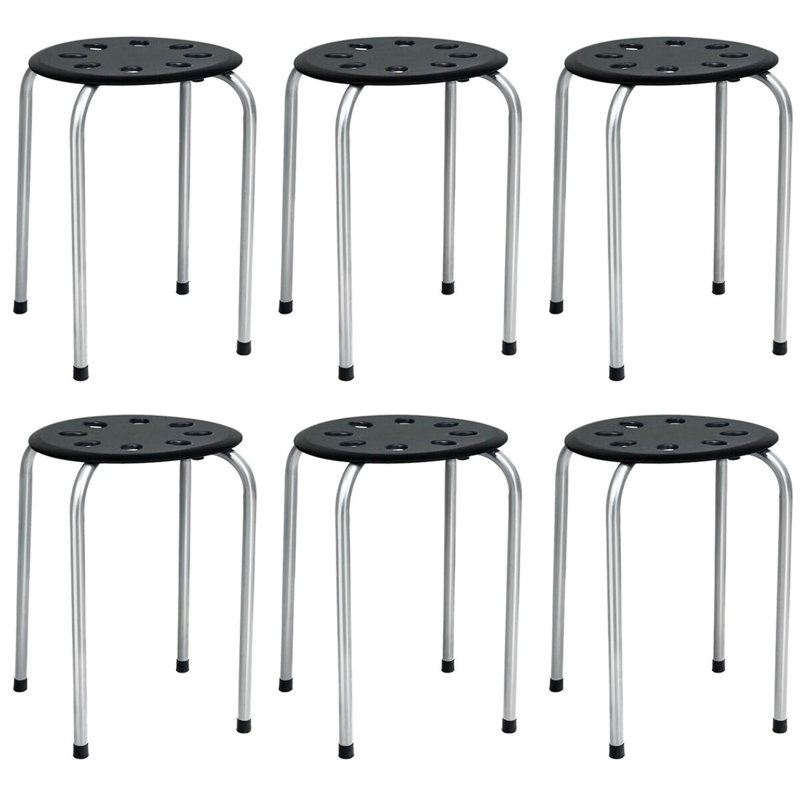 Gray 17.5 Inch Set of 6 Stackable Plastic and Metal Stools