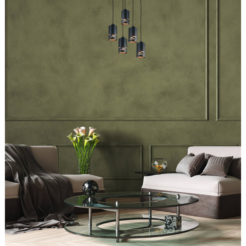 - Light Pendant, 5 Lights, Black/Gold