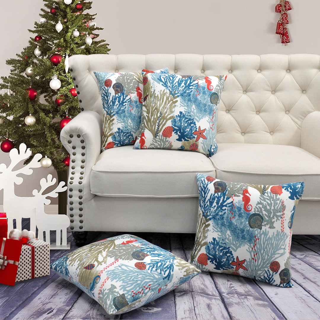 Home Soft Things Christmas Accent Pillow Shell 20'' X 20'' Under The Sea - Cloud Blue (Set of 4) Home Soft Things