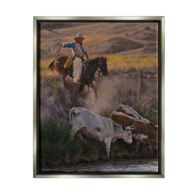 «Cowboy Rounding Up Bétail Lasso» par David Graham, peinture