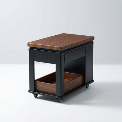 Versatile Modern Multi-Function Coffee and Side Table with Foldable Top, Smooth Casters, and Multi-Tier Storage in Black and Walnut Finish