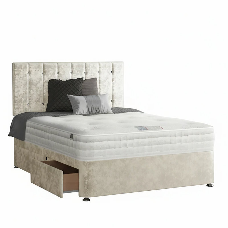 Fain Divan Bed Base, Single (3'), Cream, 2 Left Drawers