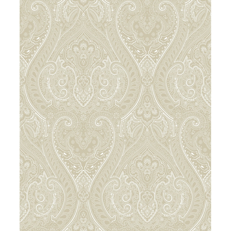 Zen Damask Paper Metallic Wallpaper Roll, Cream