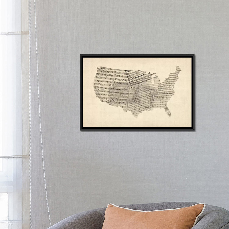 «États-Unis feuille de musique carte» par Michael Tompsett, impression sur toile tendue, H 18 po x l 26 po x P 1,5 po