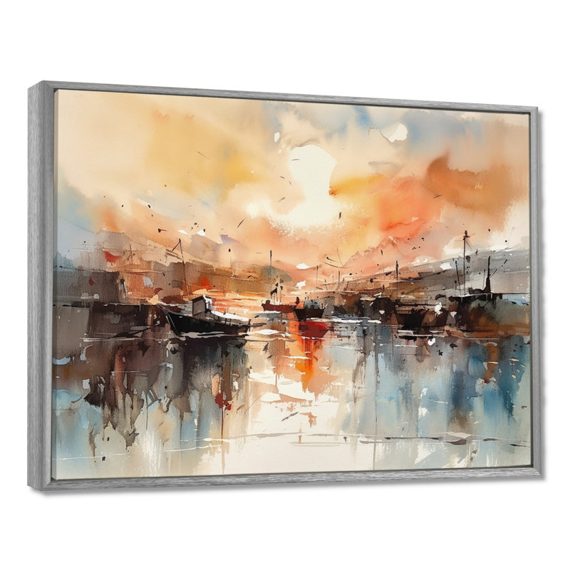 «Orange and Brown Harbor Reflections», reproduction sur toile encadrée, H 12 po x l 20 po x P 1 po, Argent argent