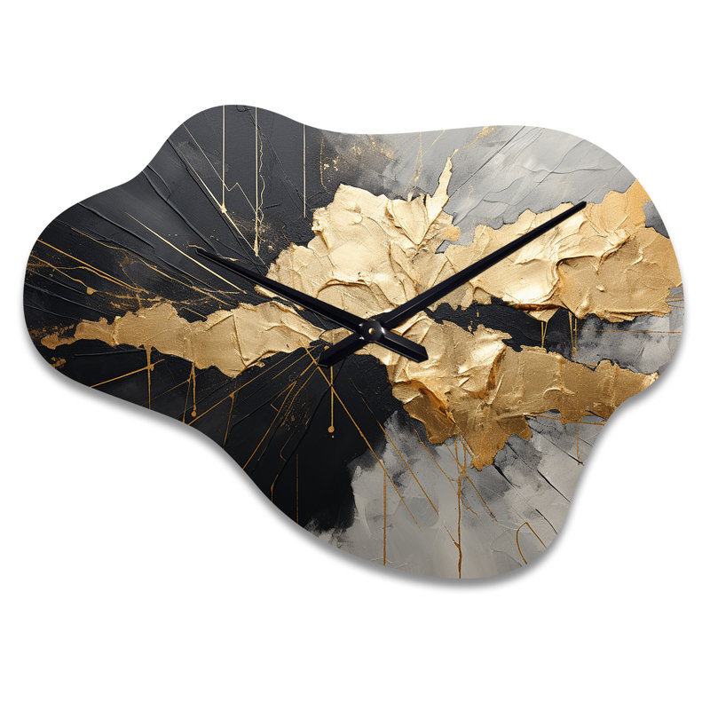 Alson - Méditation abstraite noire et dorée I - horloge murale asymétrique, Grand