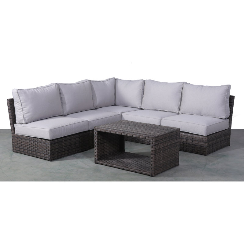 Ensemble de conversation en osier pour 4 personnes avec coussins Anndale