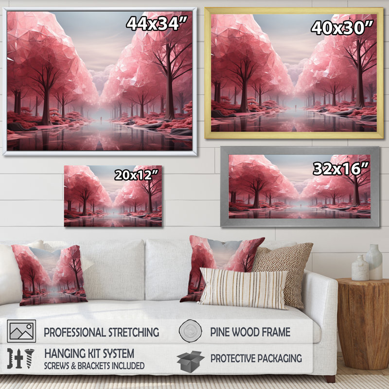 Marizza, forêt de bois rose - impression, H 12 po x l 20 po x P 1 po, Cadre simple argenté