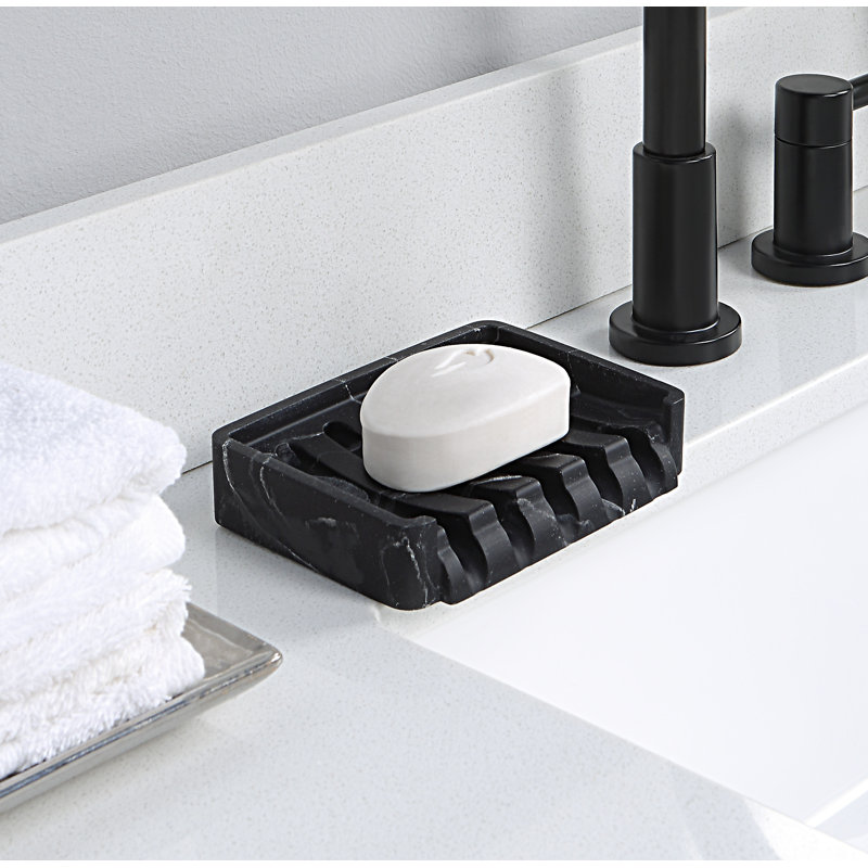 Alban Classic Kitchen/Bathroom Faux Marble Soap/Sponge Drainer Holder, Black