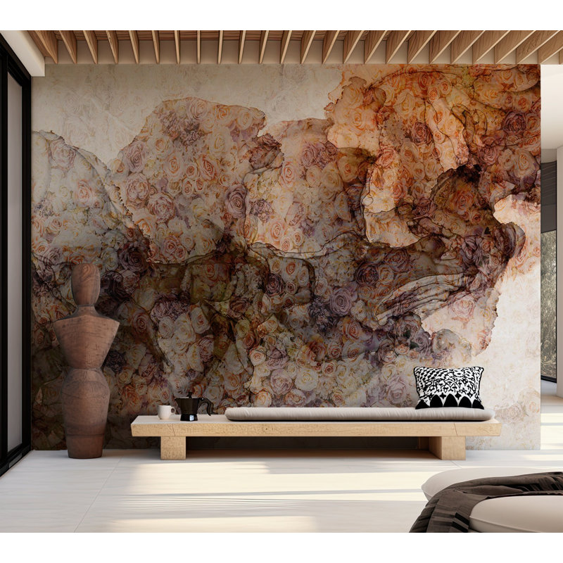 Murale florale pelez et collez - tissée de roses, L 135 po x L 100 po
