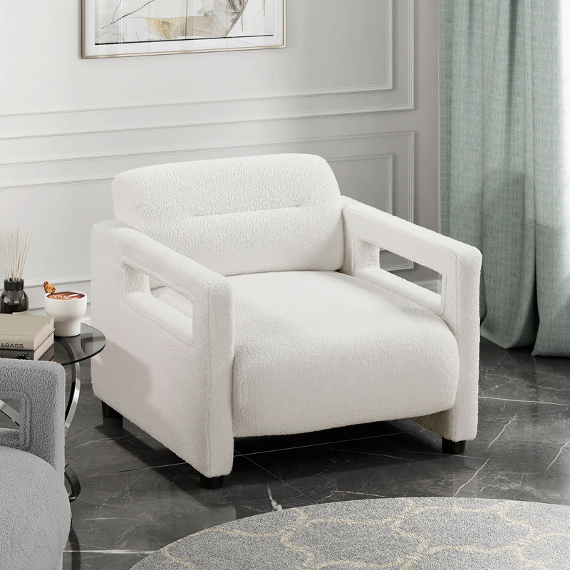 Fauteuil d'appoint, coussin de siège beige rembourré et rembourré en tissu Boucle, Beige