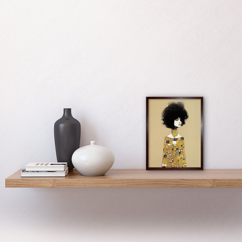 Klimt Style Retro Boho Afro Abstract - Print, 25.9cm H x 20.6cm W x 1.5cm D, Brown Framed Unframed
