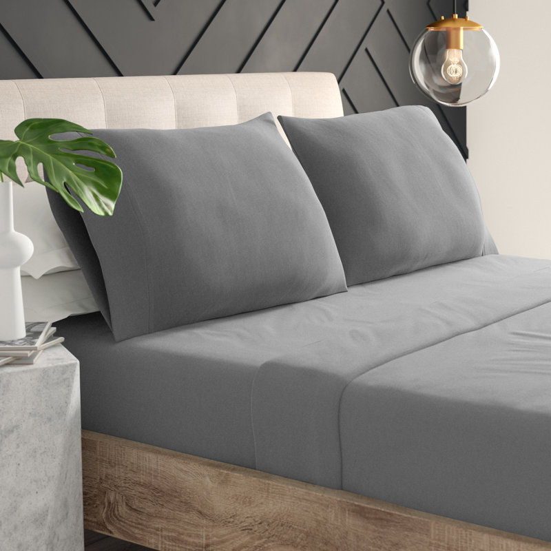 Ensemble de draps en microfibre percale avec drap-housse, Gris, Ensemble de draps pour très grand lit + un drap-h