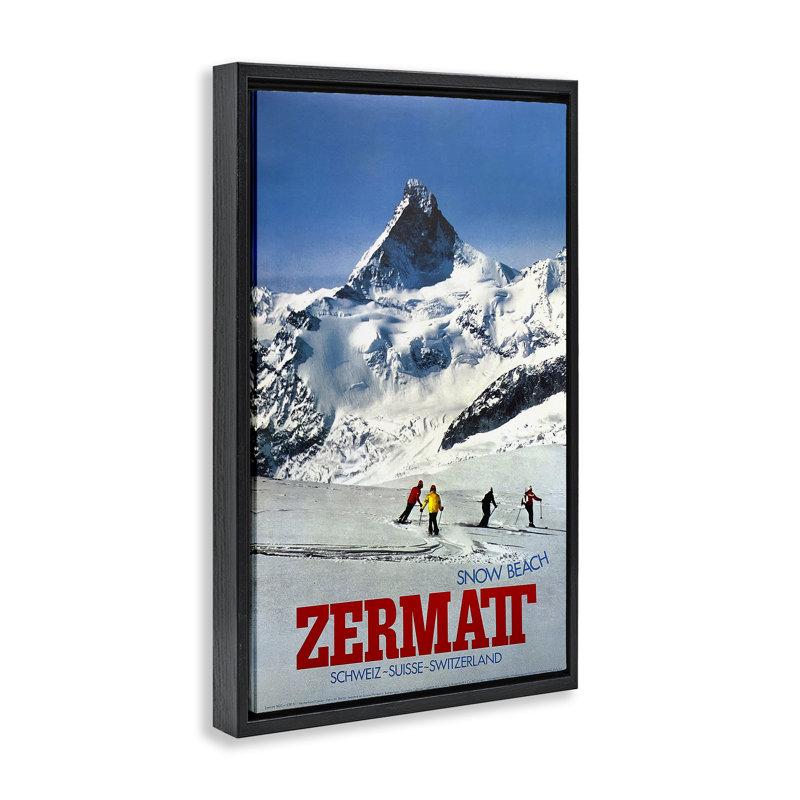 Cadre flottant Zermatt Snow Beach, design par Vintage Posters, H 25 po x l 17 po, Cadre flottant noir de jais