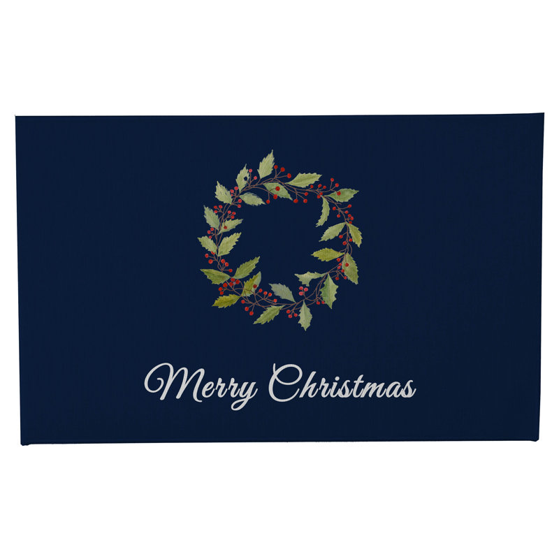 Paillasson Merry Christmas Holly, Marine, L 17 po x L 24 po