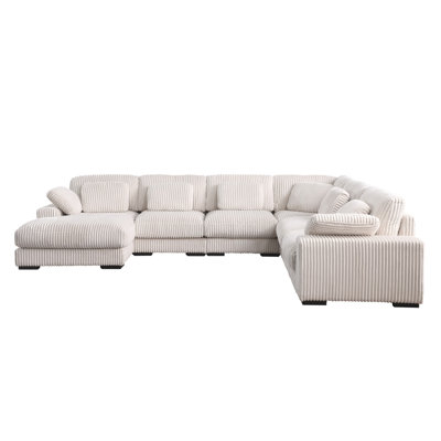 Nadine 155.5"W Beige Corduroy Modular Corner Sectional Sofa With Leftfacing Chaise