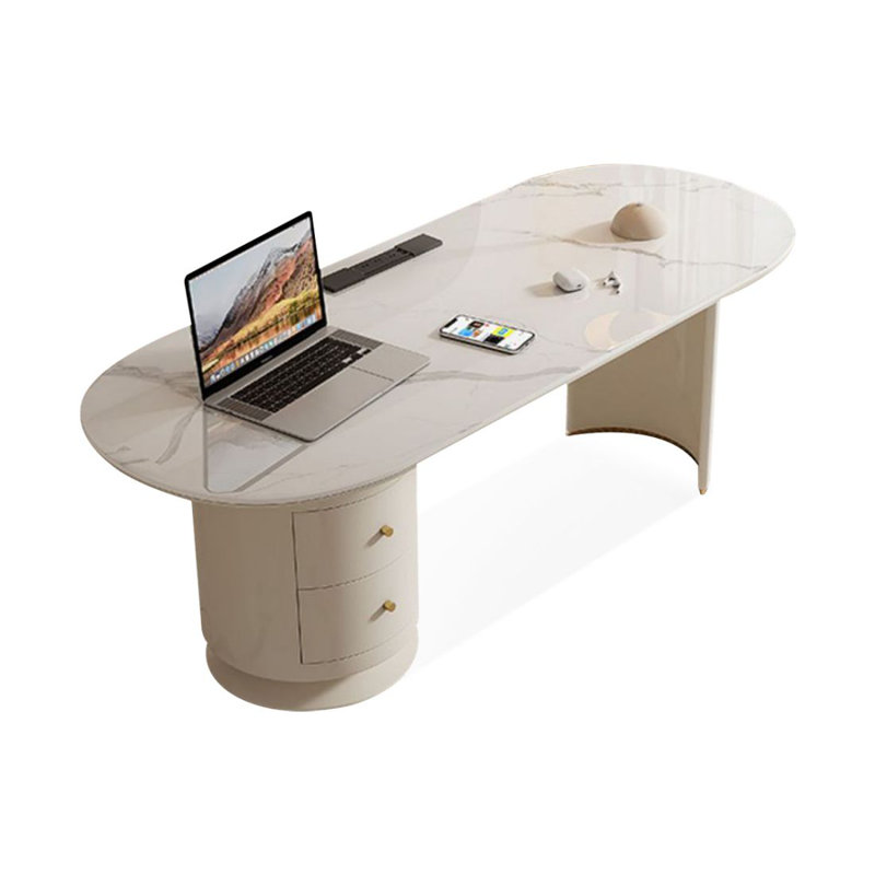 Bureau blanc avec plaque Creative Rock, 29.53" H x 70.87" W x 23.62" D