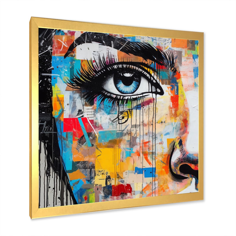 Female Pop Art Portrait I, 24" H x 24" W, Gold Picture Framed