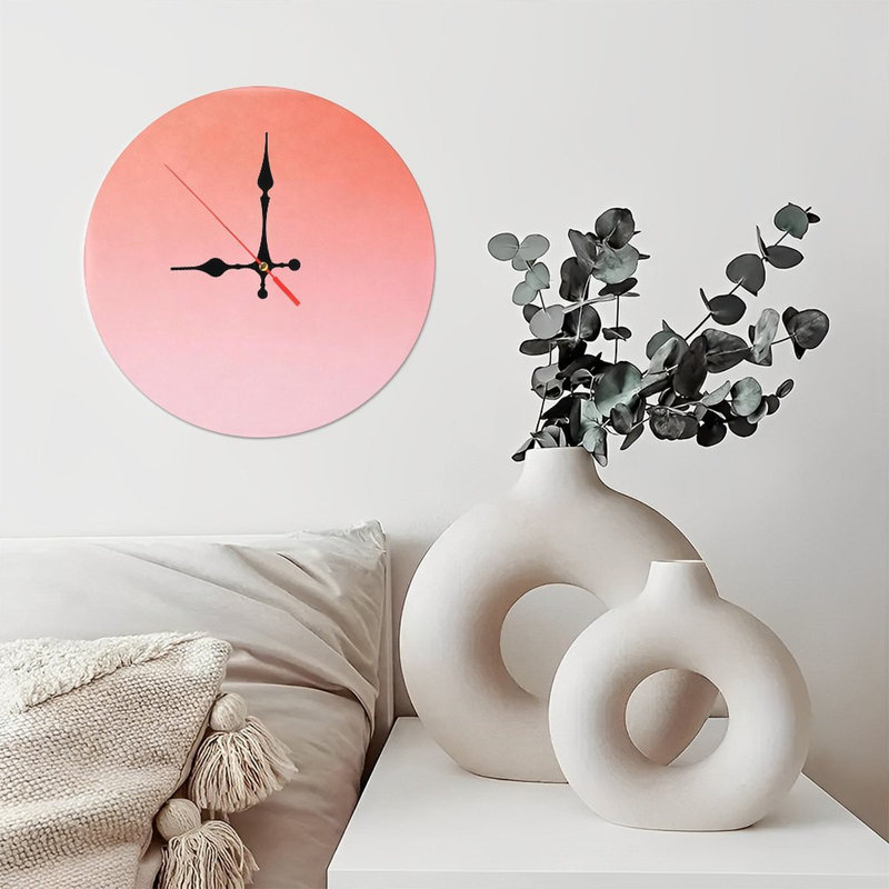 Horloge murale ronde en bois 10 po, mouvement à quartz silencieux, imprimé UV, à piles, Rose corail