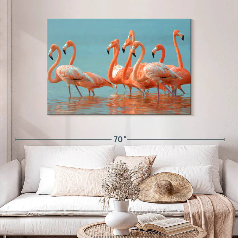 Flock Of Greater Flamingos, 32" H x 48" W