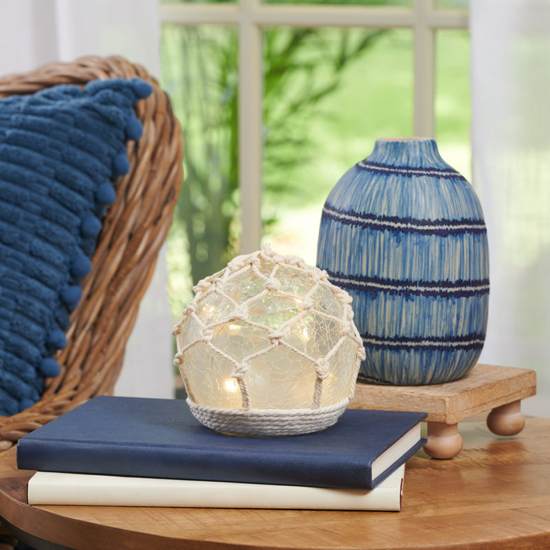 4.4"H Sea Glass Mini Orb Lighting Turqouise, Ivory/Cream/Clear