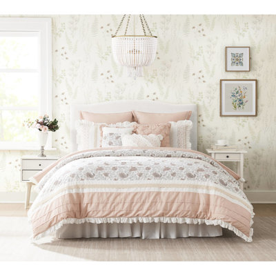 Blush King 9 Piece Cotton Comforter - Touch With Paisley, , Flange, 2 Shams, Euro 3 Decorative Pillows, , Flame Fabric For Paisley Print, Lace , Non-Woven Platform