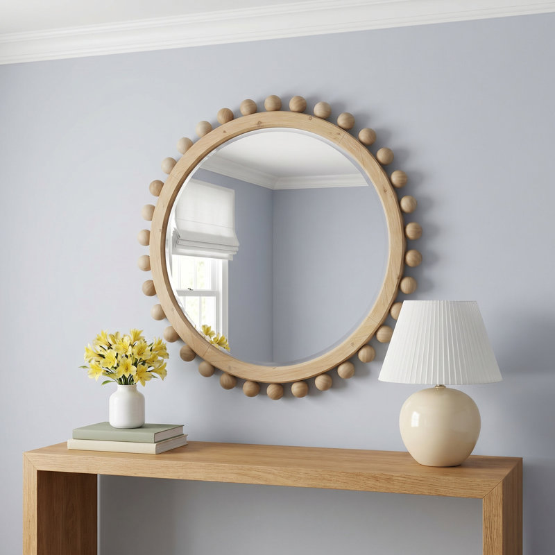 Augustine Solid Wood Round Wall Mirror