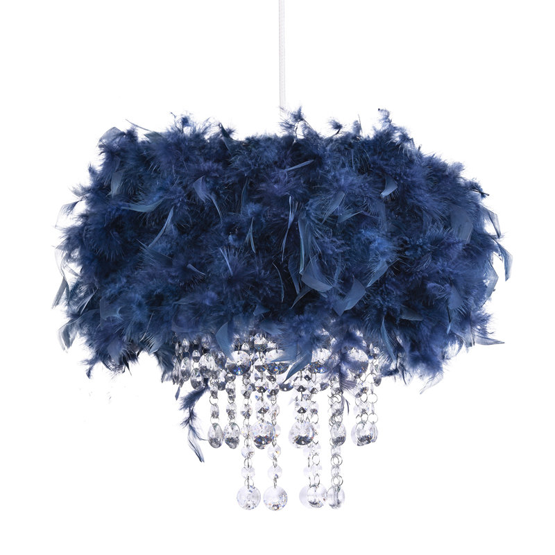 32cm Silk Drum Pendant Shade, Navy